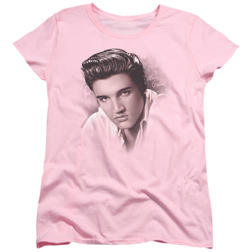 Pink women's t-shirt with Elvis Presley The Stare graphic