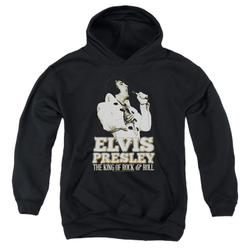 Black youth hoodie for ages 8 to 12 with Elvis Presley Golden graphic