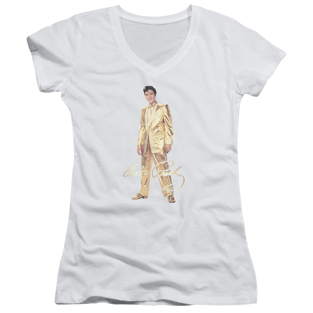 Elvis Presley Gold Lame Suit - Juniors V-Neck T-Shirt Juniors V-Neck T-Shirt Elvis Presley