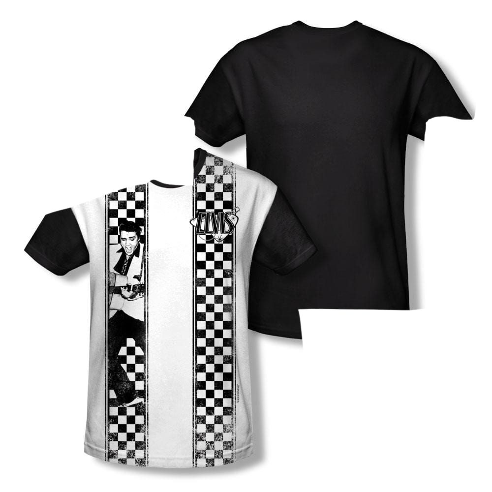 Elvis Presley Checkered Bowling Shirt - Youth Black Back T-Shirt (Ages 8-12) Youth Black Back T-Shirt (Ages 8-12) Elvis Presley
