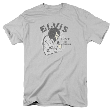 Silver men's regular fit t-shirt with Elvis Presley Live In Memphis graphic