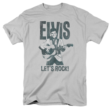 Silver men's regular fit t-shirt with Elvis Presley Lets Rock graphic