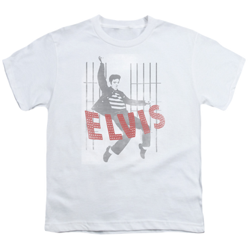 White youth t-shirt for ages 8 to 12 with Elvis Presley Iconic Pose graphic