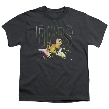 Charcoal youth t-shirt for ages 8 to 12 with Elvis Presley Multicolored graphic