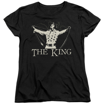 Black women's t-shirt with Elvis Presley Ornate King graphic
