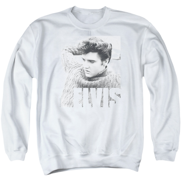White men's crewneck sweatshirt with Elvis Presley Relaxing graphic