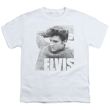 White youth t-shirt for ages 8 to 12 with Elvis Presley Relaxing graphic
