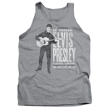 Athletic heather men's tank with Elvis Presley In Person graphic