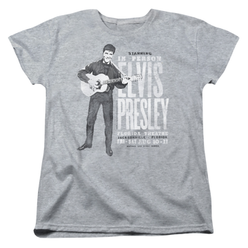 Athletic heather women's t-shirt with Elvis Presley In Person graphic