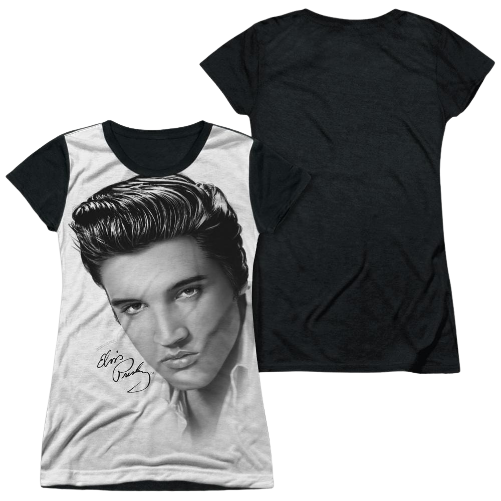 Elvis Presley Stare 2 - Juniors Black Back T-Shirt Juniors Black Back T-Shirt Elvis Presley