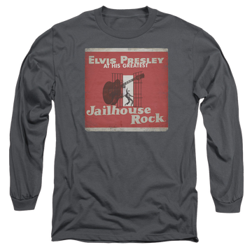 Charcoal men's long sleeve t-shirt with Elvis Presley Greatest graphic
