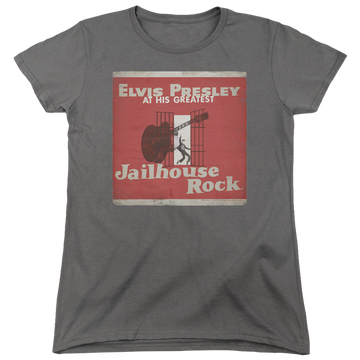 Charcoal women's t-shirt with Elvis Presley Greatest graphic