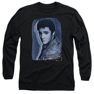 Black men's long sleeve t-shirt with Elvis Presley Overlay graphic