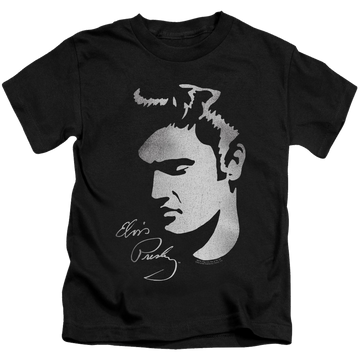 Black kid's t-shirt for ages 4 to 7 with Elvis Presley Simple Face graphic