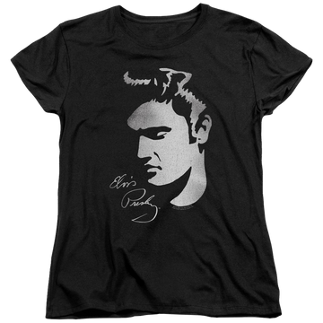 Black women's t-shirt with Elvis Presley Simple Face graphic