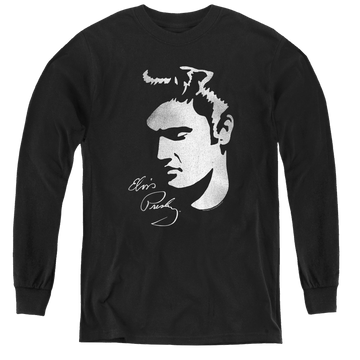 Black youth long sleeve t-shirt with Elvis Presley Simple Face graphic