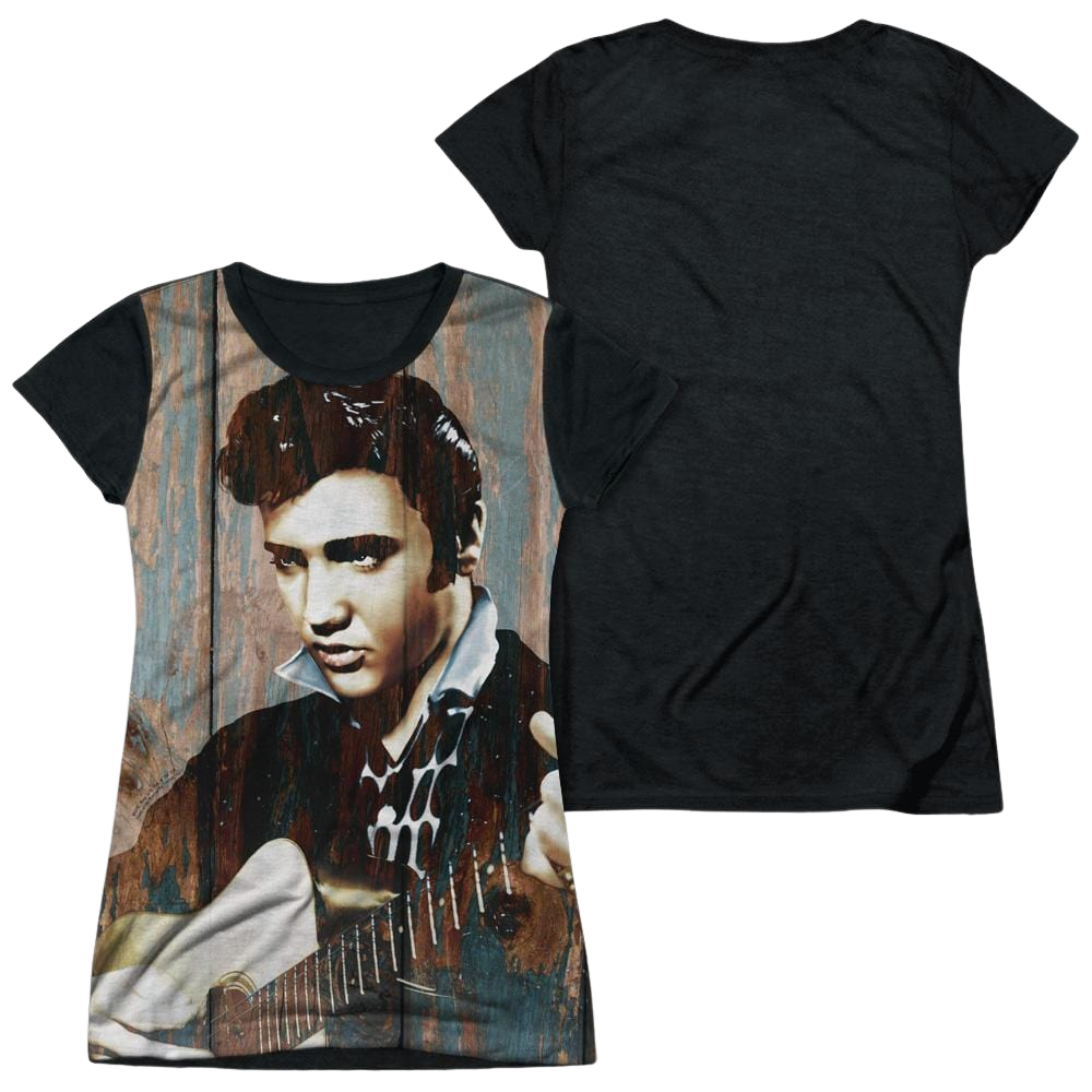 Elvis Presley Woodgrain - Juniors Black Back T-Shirt Juniors Black Back T-Shirt Elvis Presley