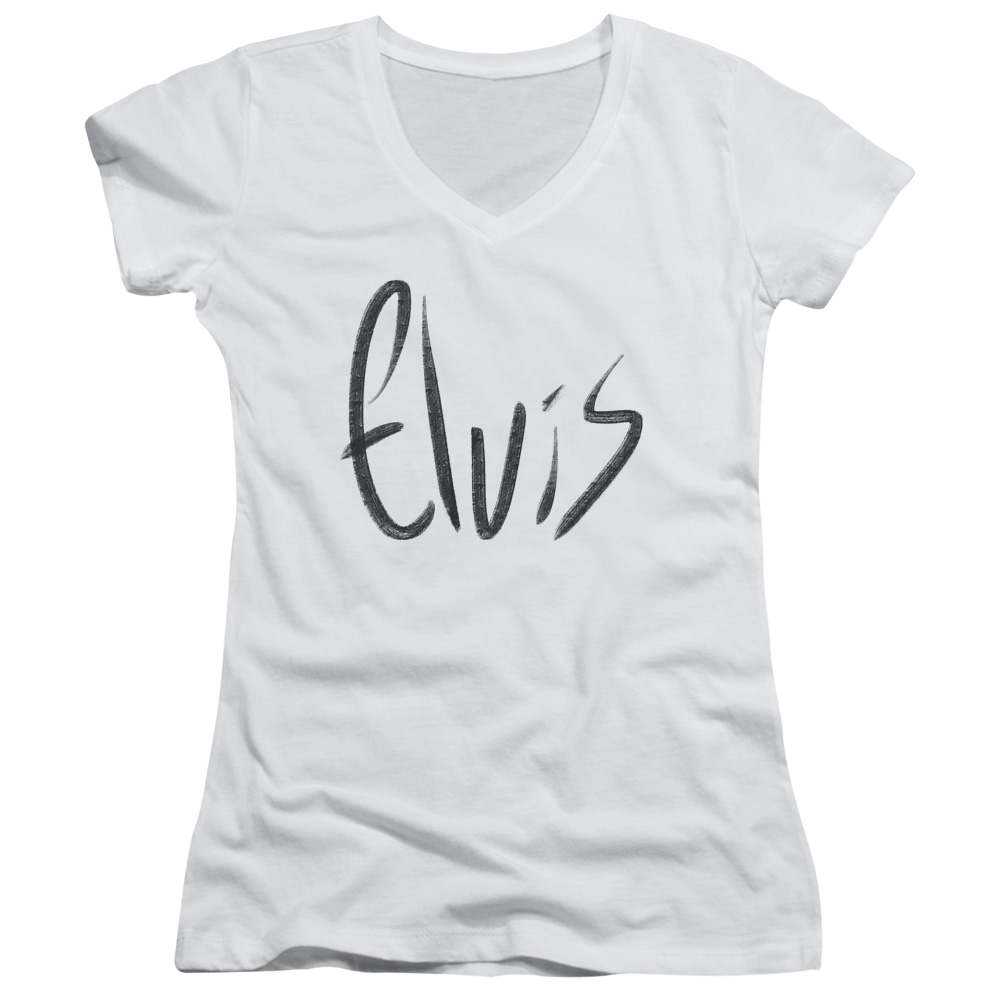 Elvis Presley Sketchy Name - Juniors V-Neck T-Shirt Juniors V-Neck T-Shirt Elvis Presley