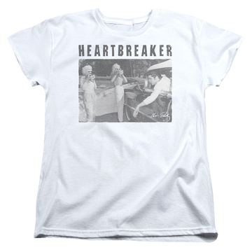 White women's t-shirt with Elvis Presley Heartbreaker graphic