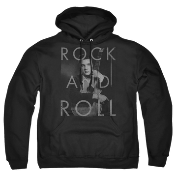 Black pullover hoodie with Elvis Presley Rock And Roll graphic