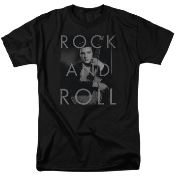 Black men's regular fit t-shirt with Elvis Presley Rock And Roll graphic