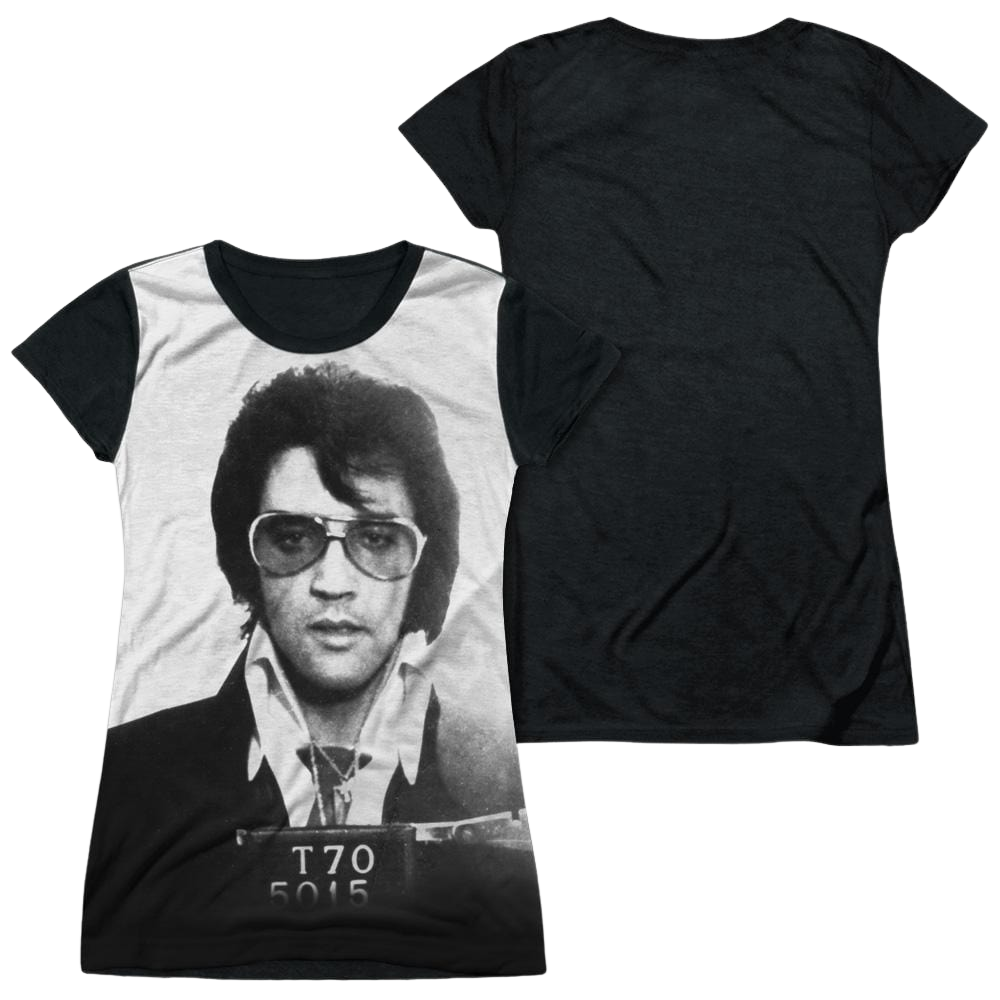 Elvis Presley Mugshot - Juniors Black Back T-Shirt Juniors Black Back T-Shirt Elvis Presley