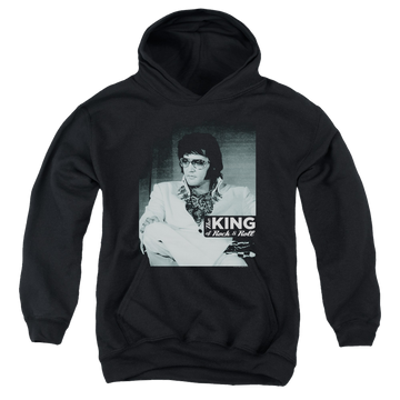 Black youth hoodie for ages 8 to 12 with Elvis Presley Good To Be graphic