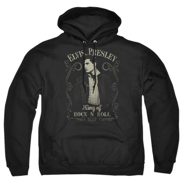 Black pullover hoodie with Elvis Presley Rock Legend graphic