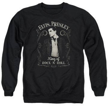 Black men's crewneck sweatshirt with Elvis Presley Rock Legend graphic