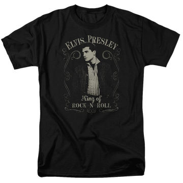 Black men's regular fit t-shirt with Elvis Presley Rock Legend graphic