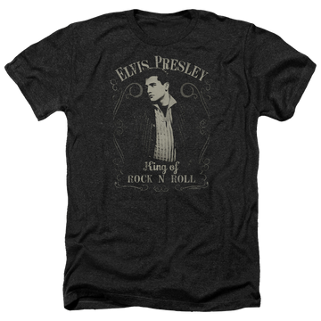 Charcoal men's heather t-shirt with Elvis Presley Rock Legend graphic