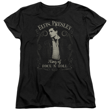 Black women's t-shirt with Elvis Presley Rock Legend graphic