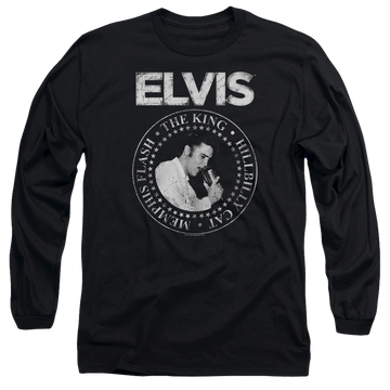Black men's long sleeve t-shirt with Elvis Presley Rock King graphic