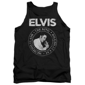 Black men's tank with Elvis Presley Rock King graphic