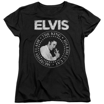 Black women's t-shirt with Elvis Presley Rock King graphic