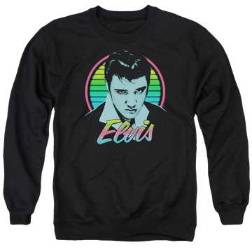 Black men's crewneck sweatshirt with Elvis Presley Neon King graphic