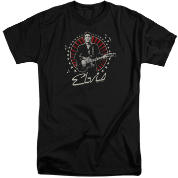 Black men's tall fit t-shirt with Elvis Presley Stars graphic