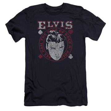 Navy men's premium slim fit t-shirt with Elvis Presley Hail The King graphic
