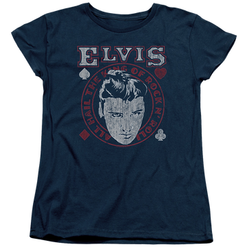 Navy women's t-shirt with Elvis Presley Hail The King graphic