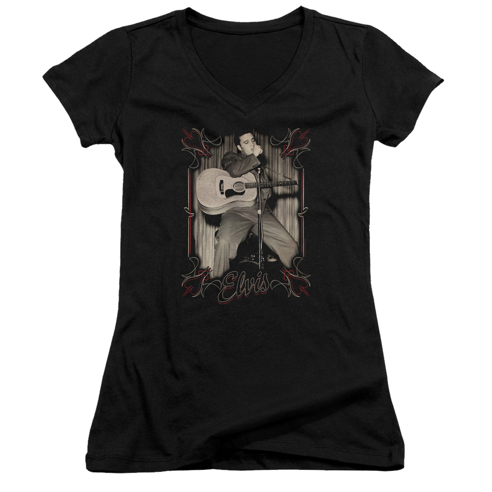 Elvis Presley Elvis Pinstripes - Juniors V-Neck T-Shirt Juniors V-Neck T-Shirt Elvis Presley