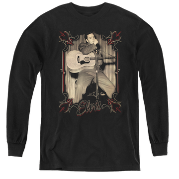 Black youth long sleeve t-shirt with Elvis Presley Elvis Pinstripes graphic