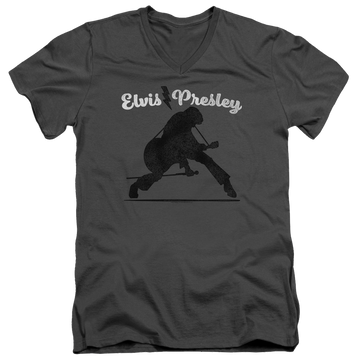 Charcoal men's v-neck t-shirt with Elvis Presley Overprint graphic