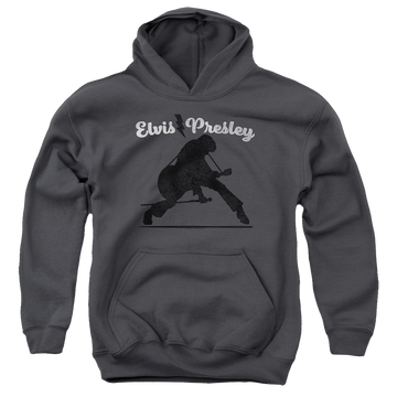 Charcoal youth hoodie for ages 8 to 12 with Elvis Presley Overprint graphic