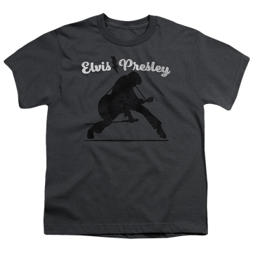 Charcoal youth t-shirt for ages 8 to 12 with Elvis Presley Overprint graphic