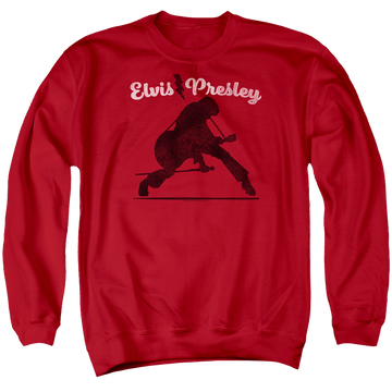 Red men's crewneck sweatshirt with Elvis Presley Overprint graphic