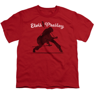 Red youth t-shirt for ages 8 to 12 with Elvis Presley Overprint graphic