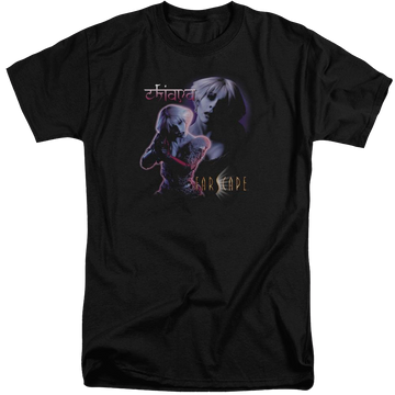 Black men's tall fit t-shirt with Farscape Chiana graphic