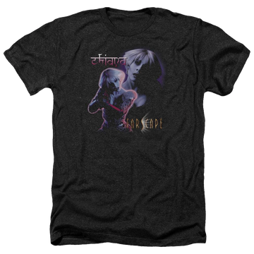 Charcoal men's heather t-shirt with Farscape Chiana graphic