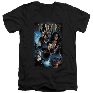 Black men's v-neck t-shirt with Farscape Comic Cover graphic