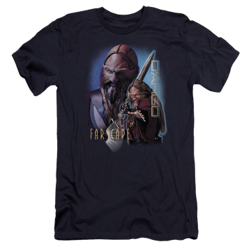 Navy men's premium slim fit t-shirt with Farscape Dargo graphic